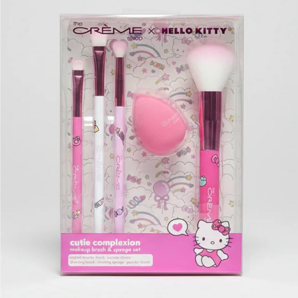 🟢3/$25Hello Kitty The Crème Shop Brush and sponge set Cutie Complexion 5pc BNIB
